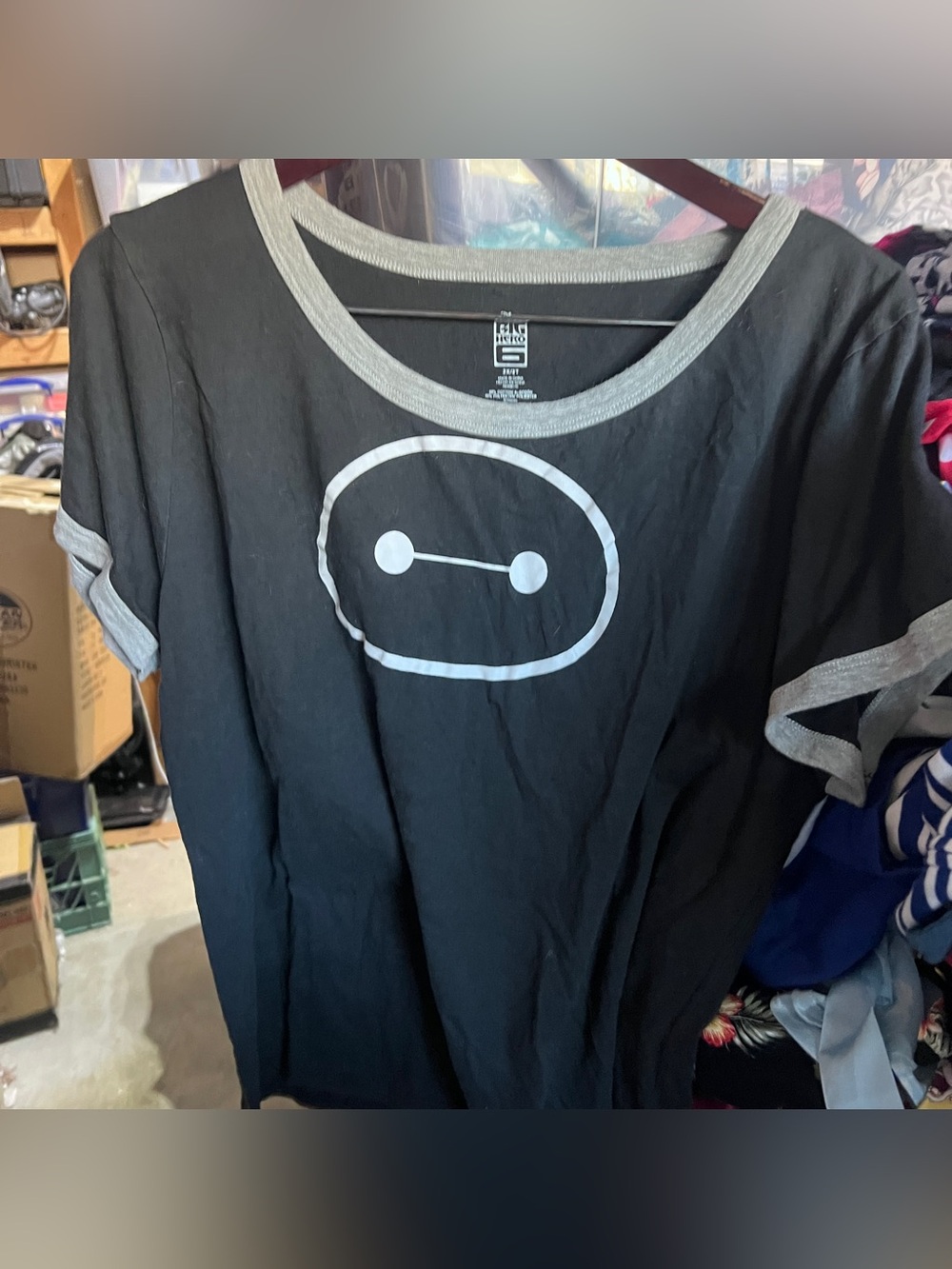 Disney Big Hero 6 Black Ringer T-Shirt with Light Gray Trim and Graphic